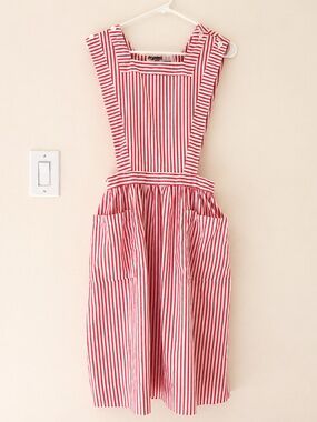 Angelica Vintage 1950s Candy Striper Striped Nurse Uniform Pinafore Apron Retro